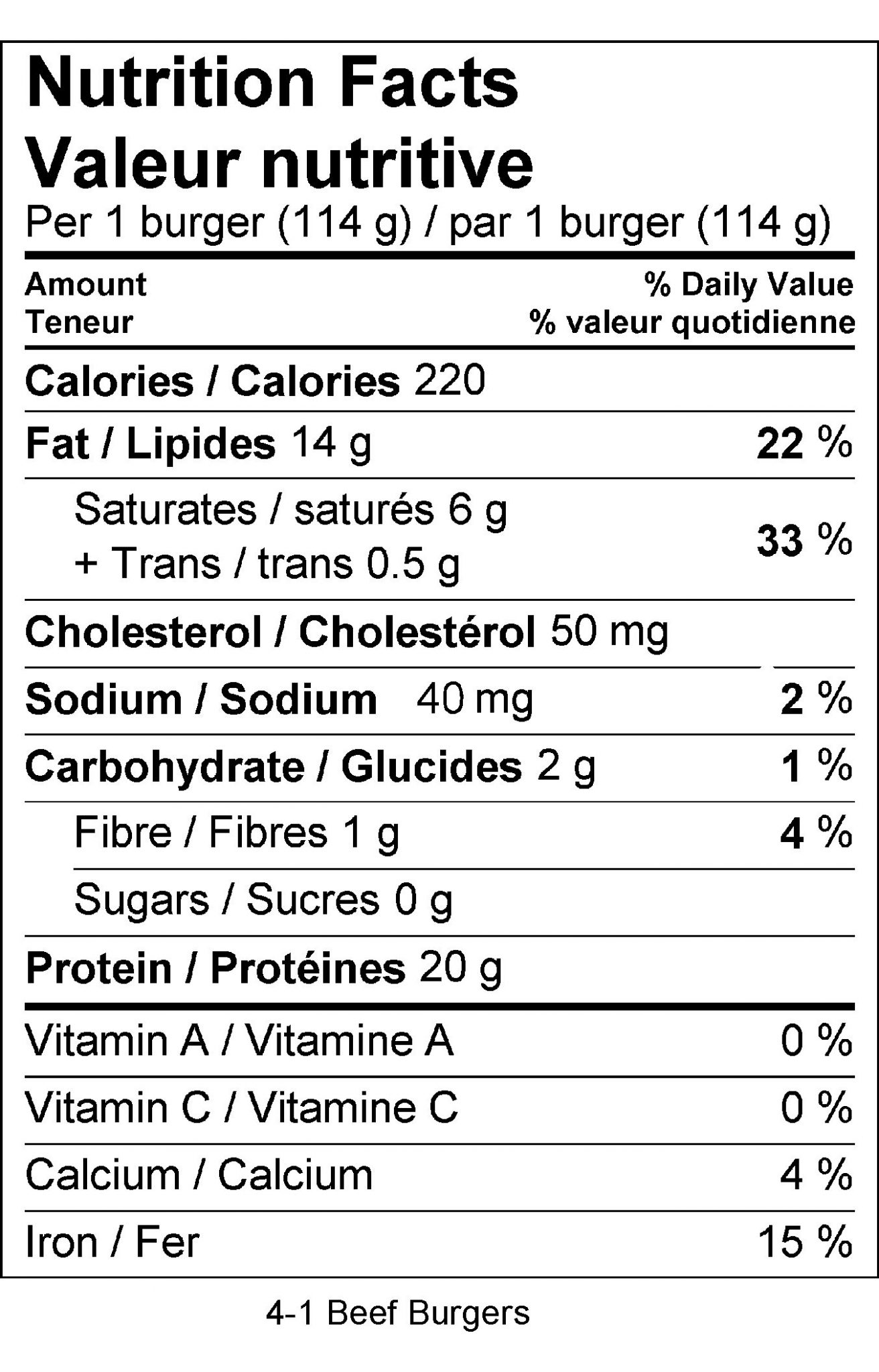 Frozen Hamburger Patty Nutrition Facts